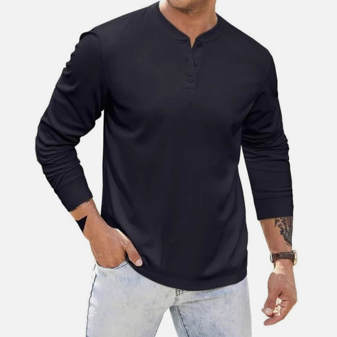 Men's Long Sleeve Henley Shirt Button Placket Casual Top