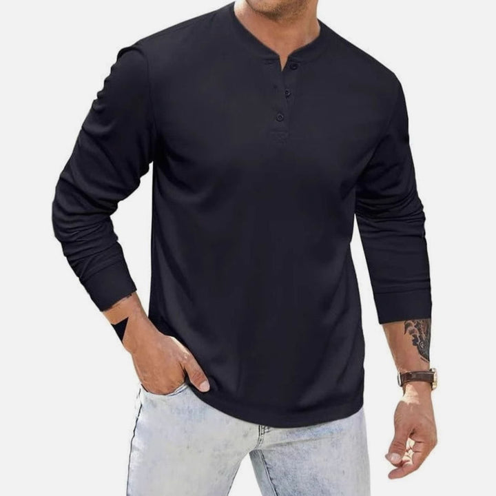 Men's Long Sleeve Henley Shirt Button Placket Casual Top