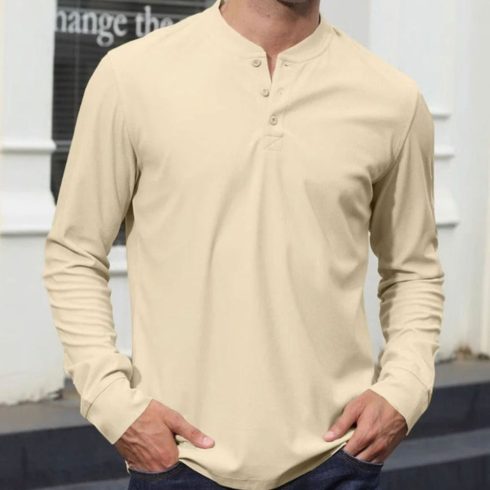 Men's Long Sleeve Henley Shirt Button Placket Casual Top