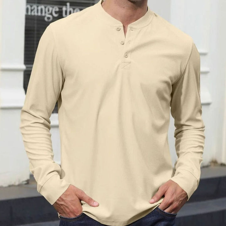 Men's Long Sleeve Henley Shirt Button Placket Casual Top