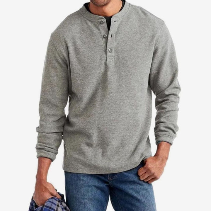 Men's Long Sleeve Henley Shirt Button Placket Casual Top