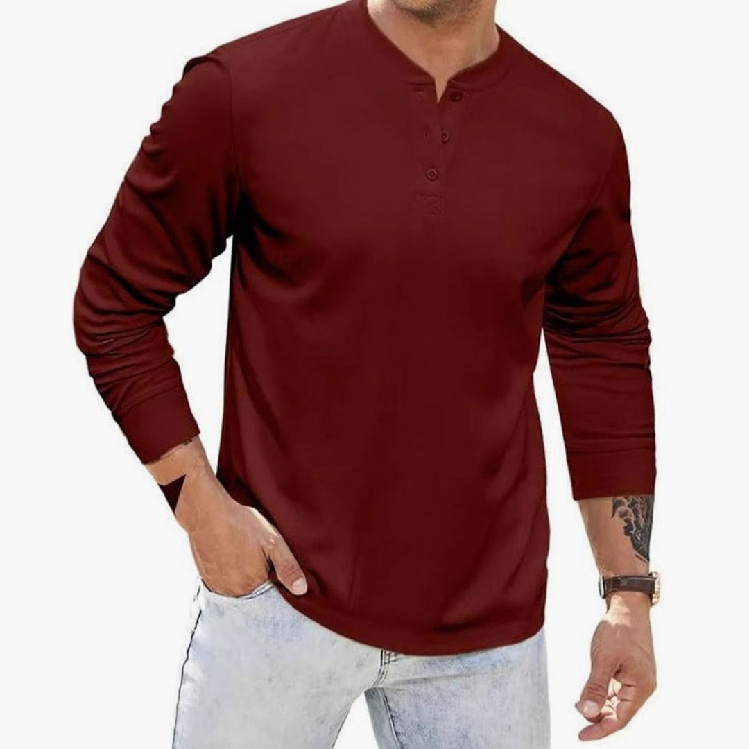 Men's Long Sleeve Henley Shirt Button Placket Casual Top