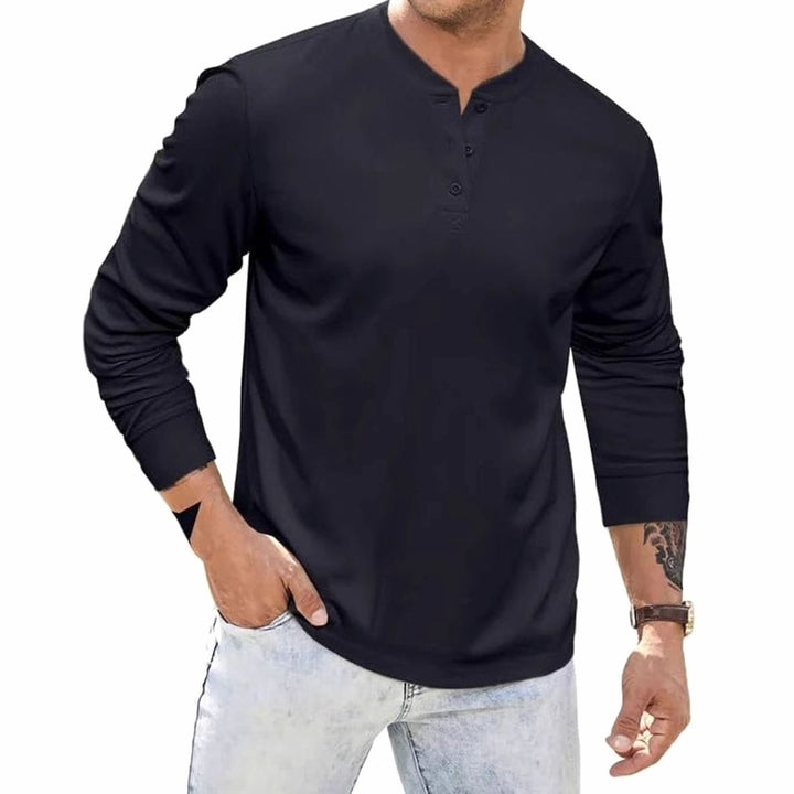 Men's Long Sleeve Henley Shirt Button Placket Casual Top