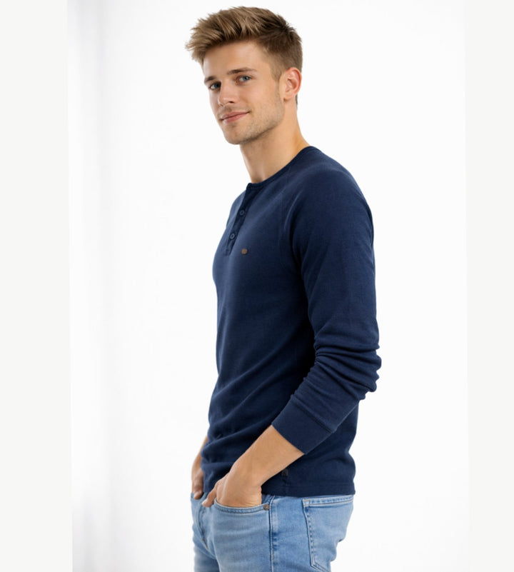 Men's Long Sleeve Henley Shirt Casual Button Neck Top