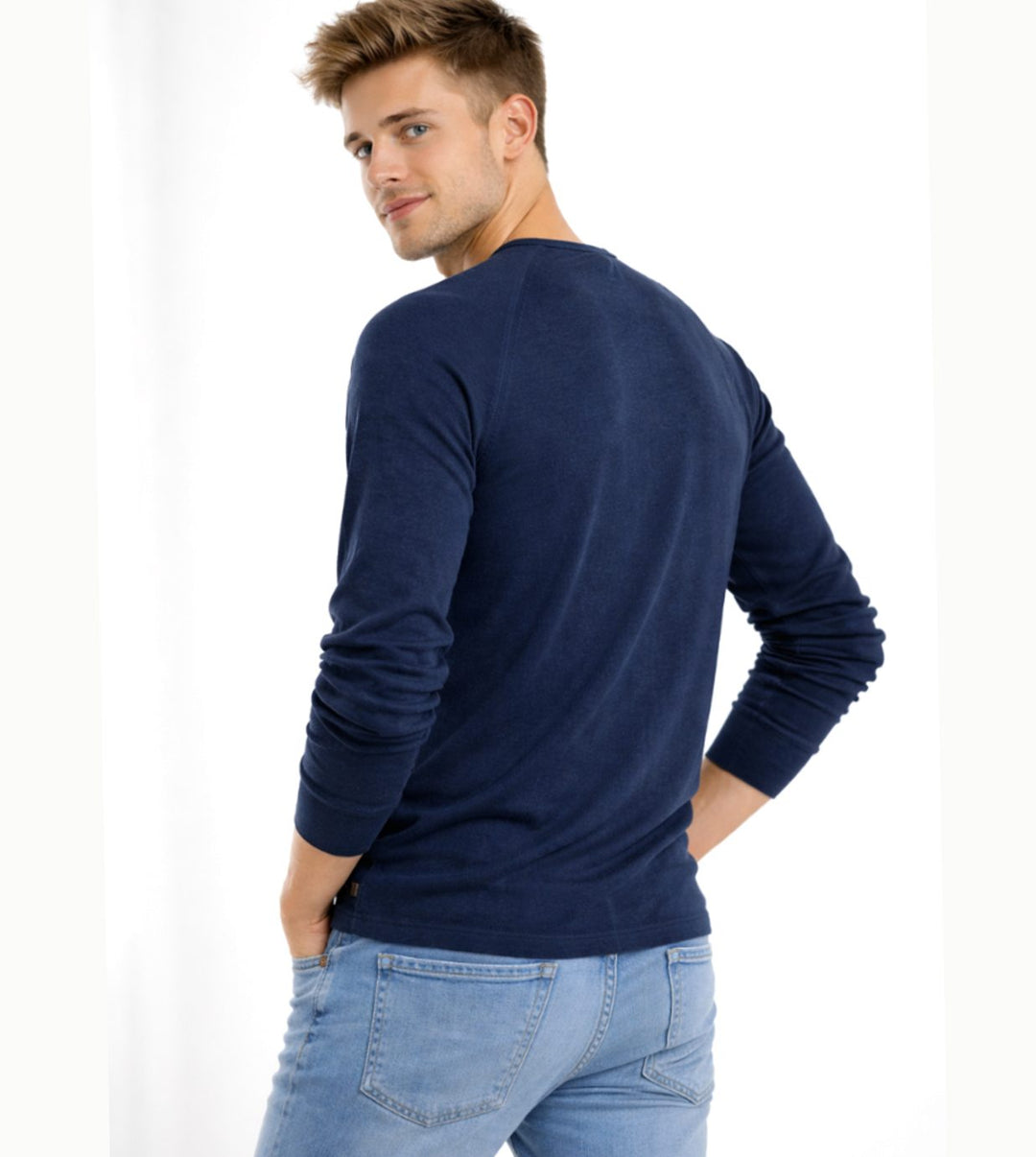 Men's Long Sleeve Henley Shirt Casual Button Neck Top