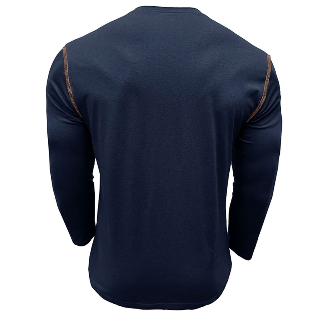 Men's Long Sleeve Henley Shirt Chest Pocket Button Placket
