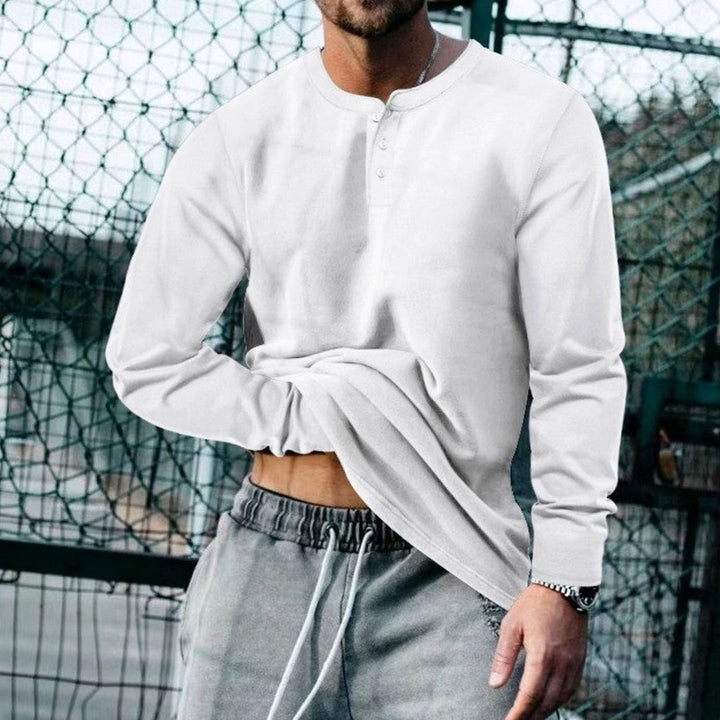 Men's Long Sleeve Henley Shirt Regular Fit Cotton Blend - White