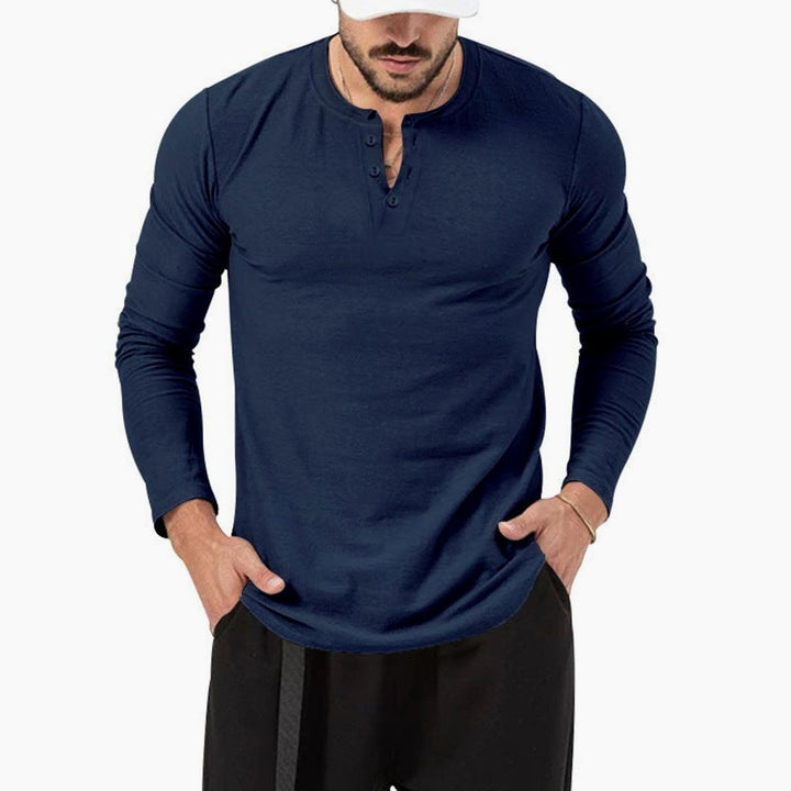 Men's Long Sleeve Henley Shirt Regular Fit Cotton Blend - Navy Blue