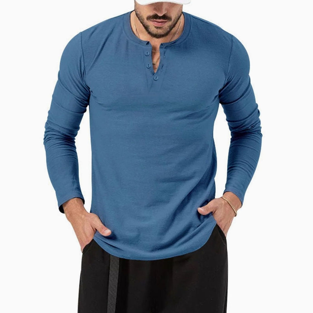 Men's Long Sleeve Henley Shirt Regular Fit Cotton Blend - Sky Blue