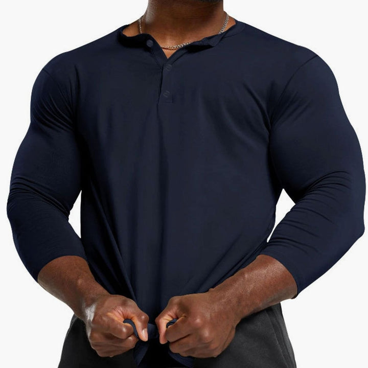 Men's Long Sleeve Henley Shirt Regular Fit Cotton Blend