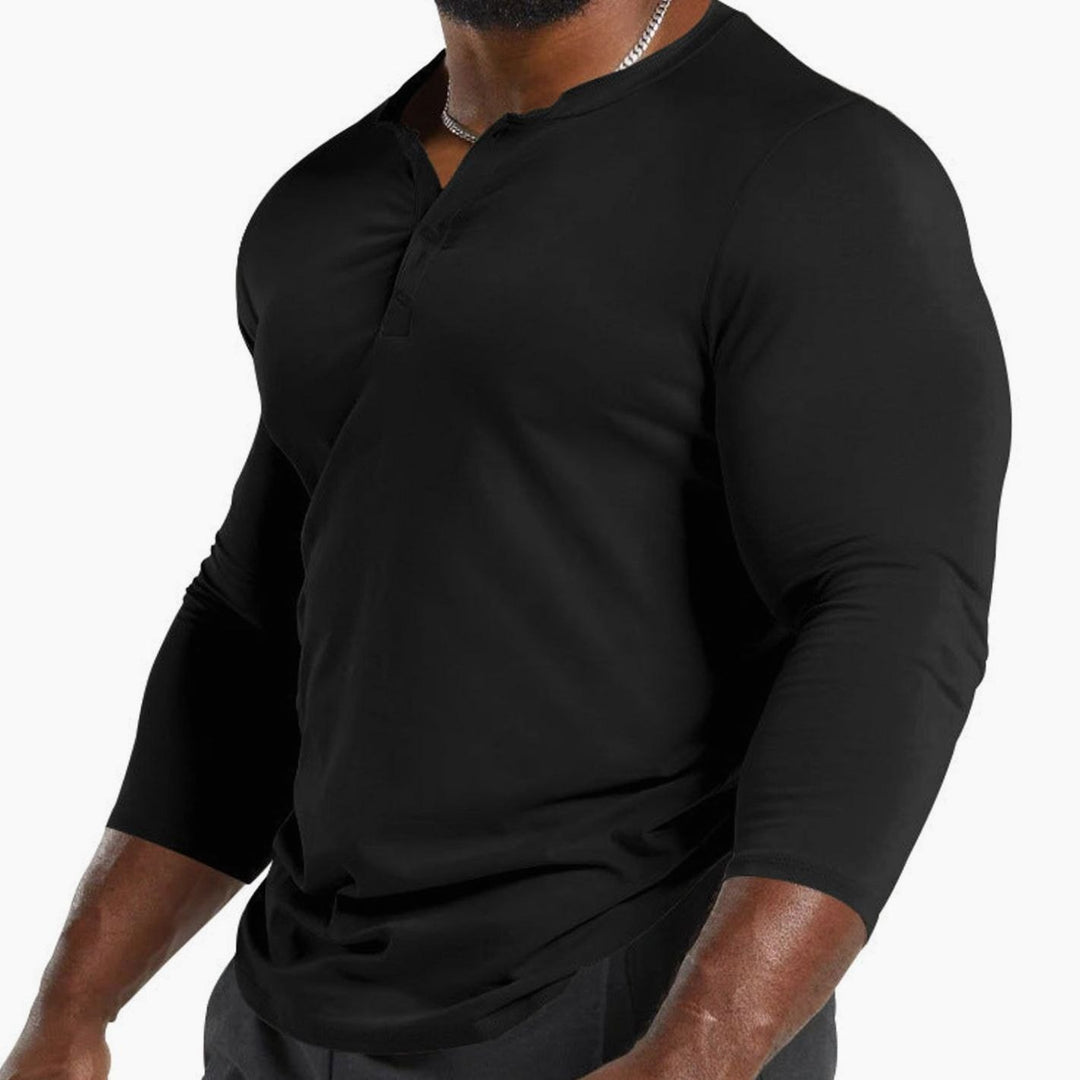 Men's Long Sleeve Henley Shirt Regular Fit Cotton Blend