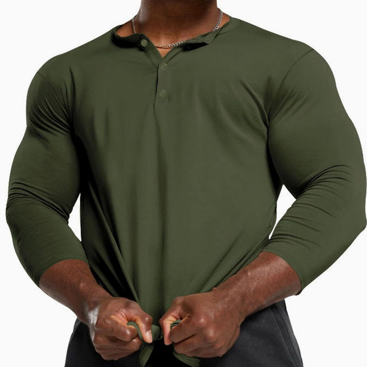 Men's Long Sleeve Henley Shirt Regular Fit Cotton Blend