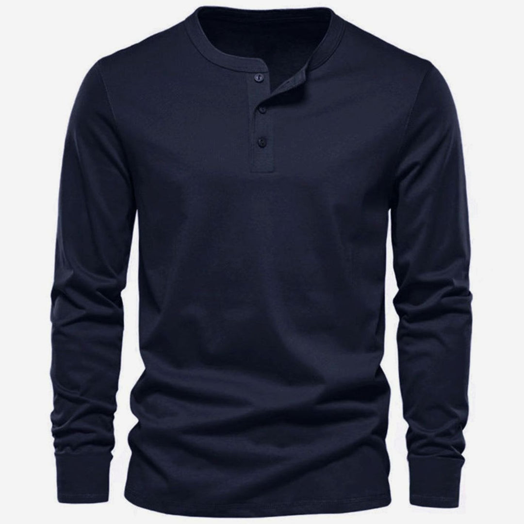 Men's Long Sleeve Henley Shirt Regular Fit Cotton Blend