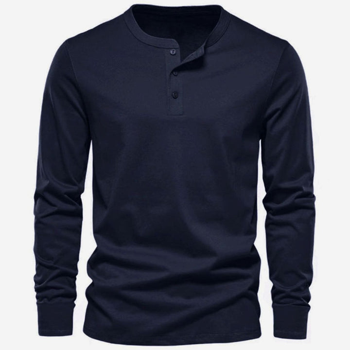 Men's Long Sleeve Henley Shirt Regular Fit Cotton Blend