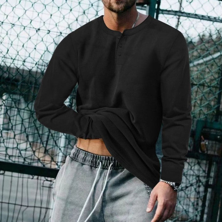 Men's Long Sleeve Henley Shirt Regular Fit Cotton Blend - Black
