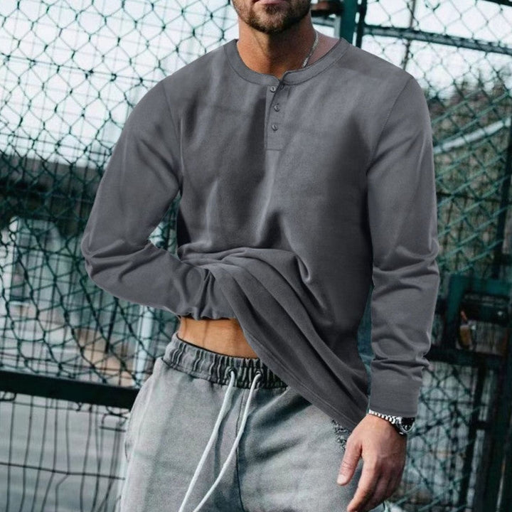 Men's Long Sleeve Henley Shirt Regular Fit Cotton Blend - Dark Gray