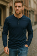Samuel | Men's Long Sleeve Henley Shirt Relaxed-Fit Button-Neck Tee
