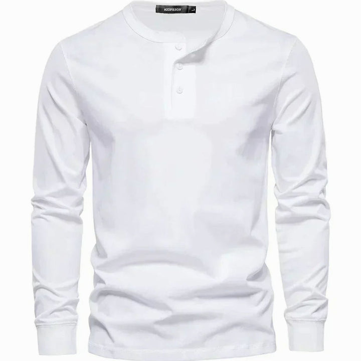 Men's Long Sleeve Henley Shirt Relaxed-Fit Button-Neck Tee - White