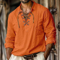 Benjamin | Men's Long Sleeve Lace-Up V-Neck Henley Shirt