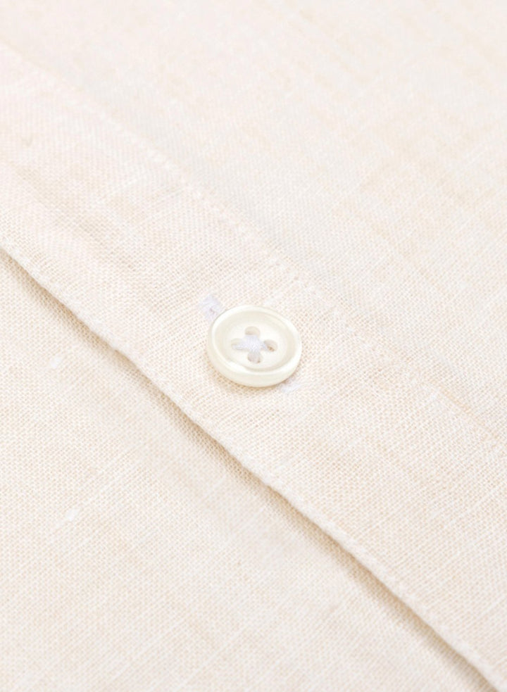 Men's Long Sleeve Linen Henley Shirt Band Collar