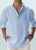 Matthew | Men's Long Sleeve Linen Henley Shirt Band Collar