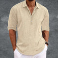 Samuel | Men's Long Sleeve Linen Henley Shirt Collared Pullover Top