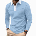 Owen | Men's Long Sleeve Quarter-Zip Polo Shirt Chest Pocket, Light Blue