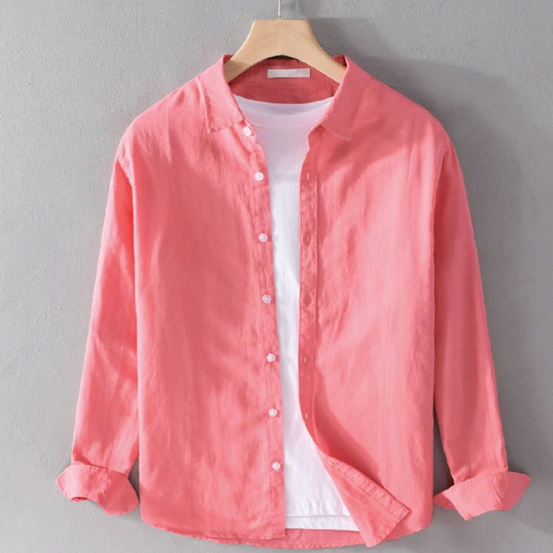 Men's Long Sleeve Relaxed-Fit Button-Down Casual Shirt - Red