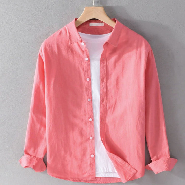 Men's Long Sleeve Relaxed-Fit Button-Down Casual Shirt - Red