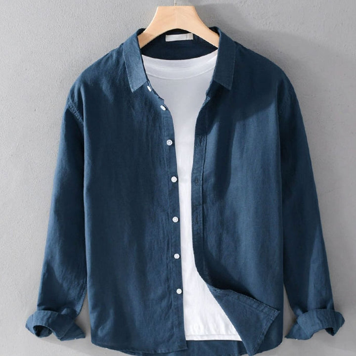 Men's Long Sleeve Relaxed-Fit Button-Down Casual Shirt - Navy