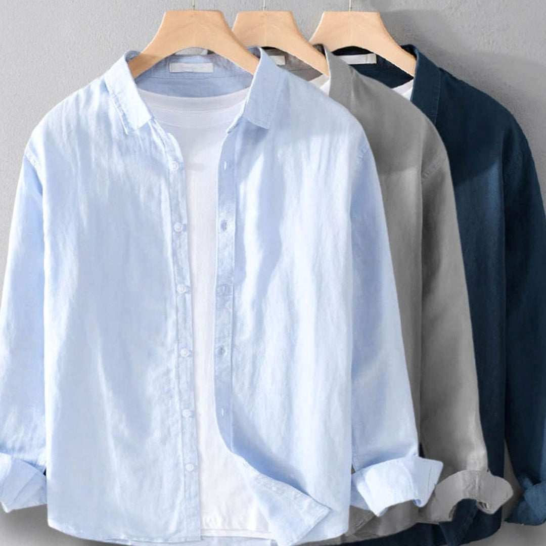 Men's Long Sleeve Relaxed-Fit Button-Down Casual Shirt