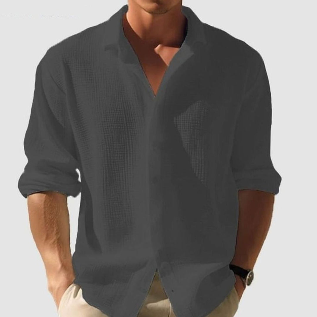 Men's Long Sleeve Relaxed-Fit Collared Casual Button-Down Shirt - Black