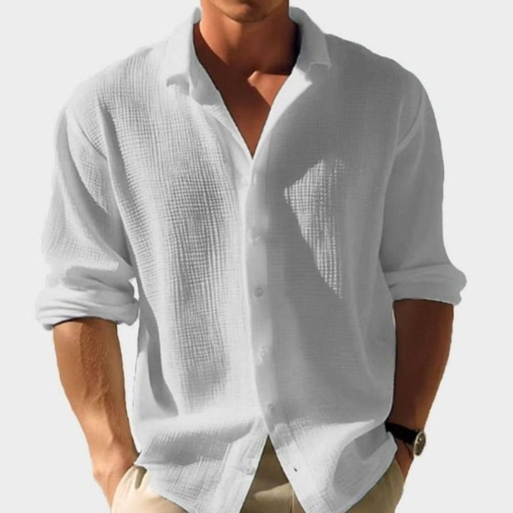 Men's Long Sleeve Relaxed-Fit Collared Casual Button-Down Shirt - Gray