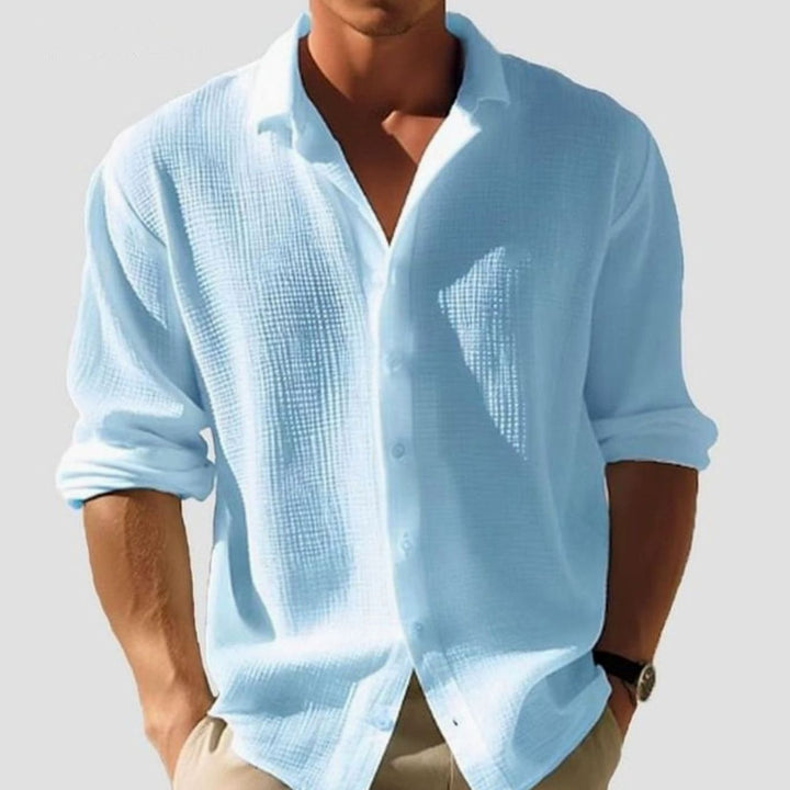 Men's Long Sleeve Relaxed-Fit Collared Casual Button-Down Shirt - Light Blue