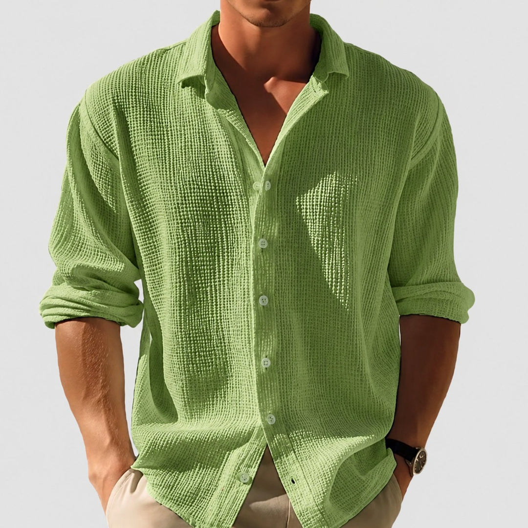 Men's Long Sleeve Relaxed-Fit Collared Casual Button-Down Shirt - Green
