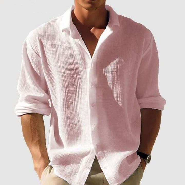 Men's Long Sleeve Relaxed-Fit Collared Casual Button-Down Shirt - Light Pink