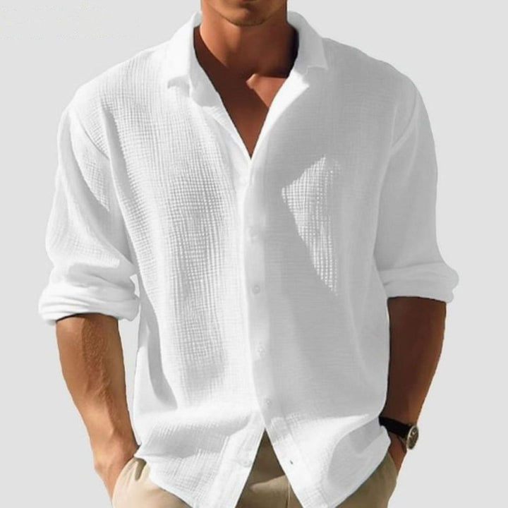 Men's Long Sleeve Relaxed-Fit Collared Casual Button-Down Shirt - White