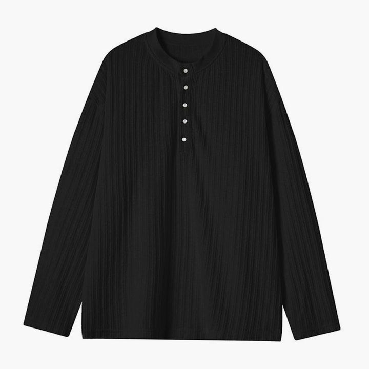 Men's Long Sleeve Ribbed Cotton Henley Shirt Band Collar