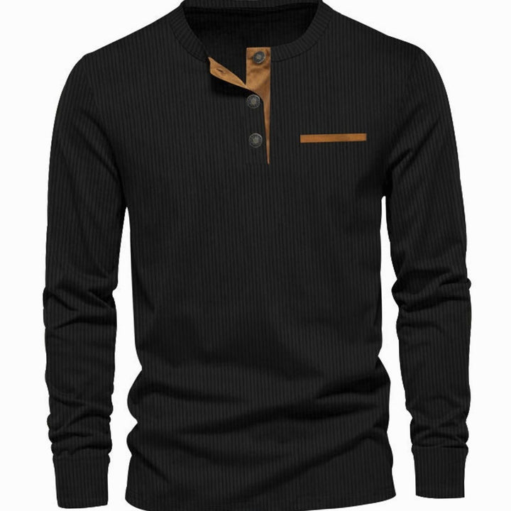 Men's Long Sleeve Ribbed Henley Shirt Slim Fit Cotton Blend