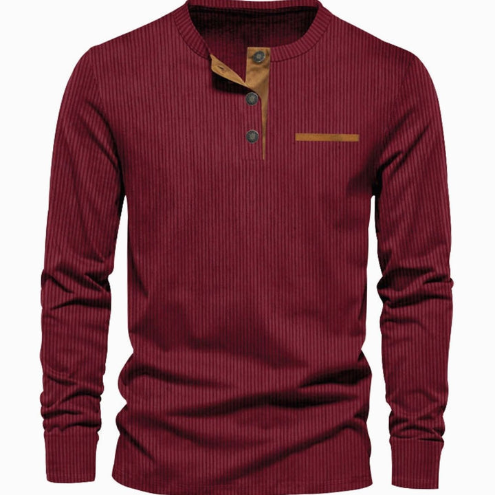 Men's Long Sleeve Ribbed Henley Shirt Slim Fit Cotton Blend