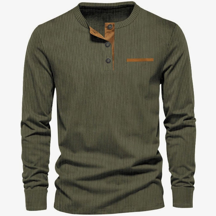Men's Long Sleeve Ribbed Henley Shirt Slim Fit Cotton Blend