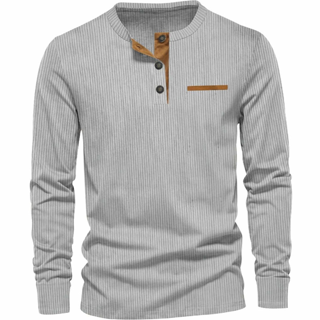 Men's Long Sleeve Ribbed Henley Shirt Slim Fit Cotton Blend