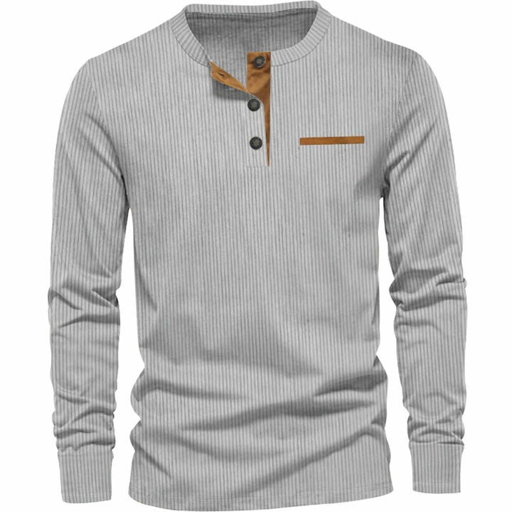 Men's Long Sleeve Ribbed Henley Shirt Slim Fit Cotton Blend