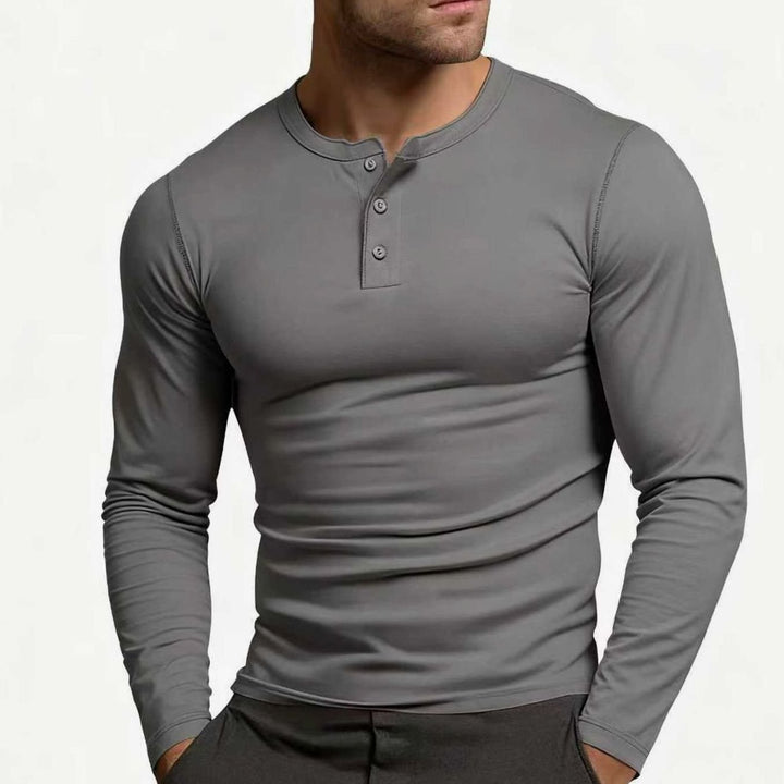 Men's Long Sleeve Slim-Fit Button Henley Shirt