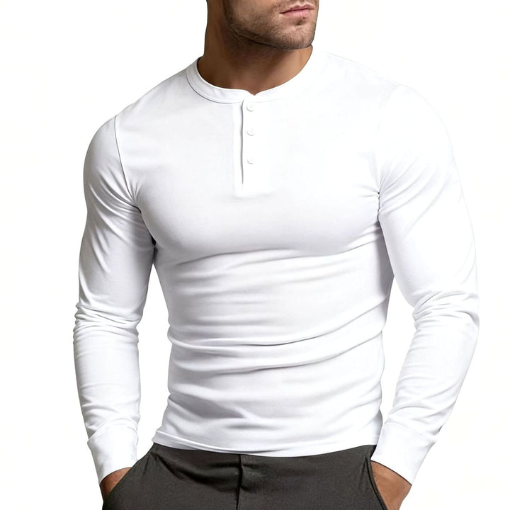 Men's Long Sleeve Slim-Fit Button Henley Shirt - White