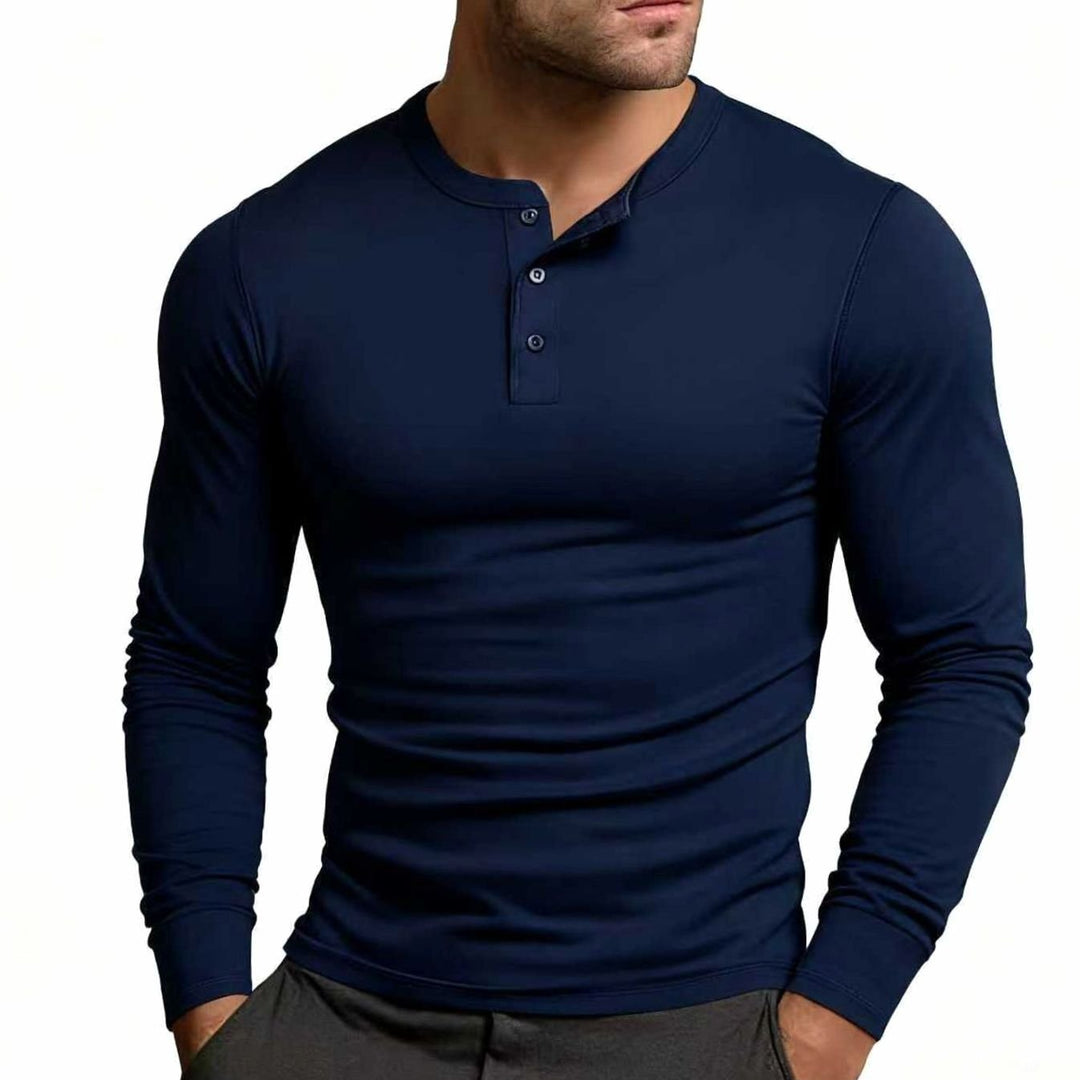 Men's Long Sleeve Slim-Fit Button Henley Shirt
