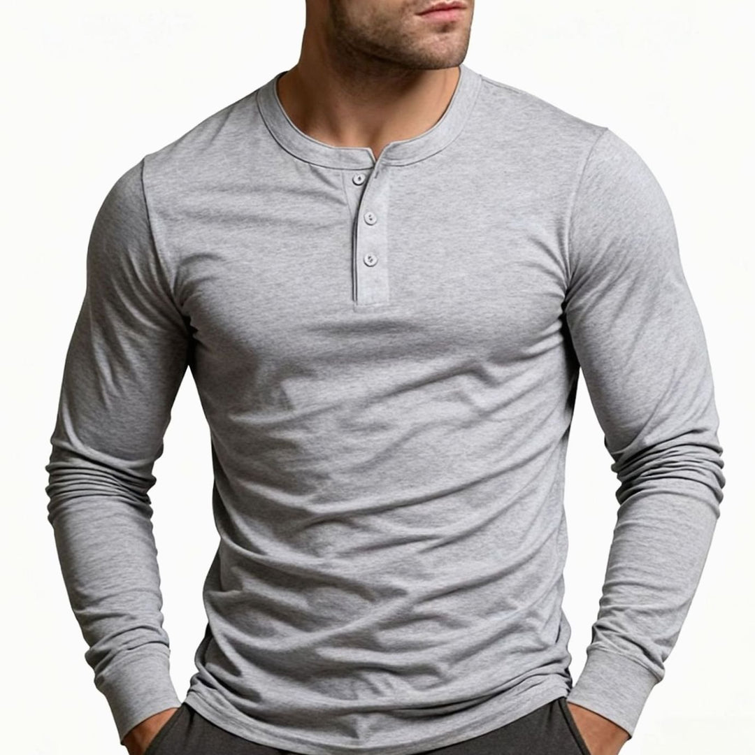 Men's Long Sleeve Slim-Fit Button Henley Shirt