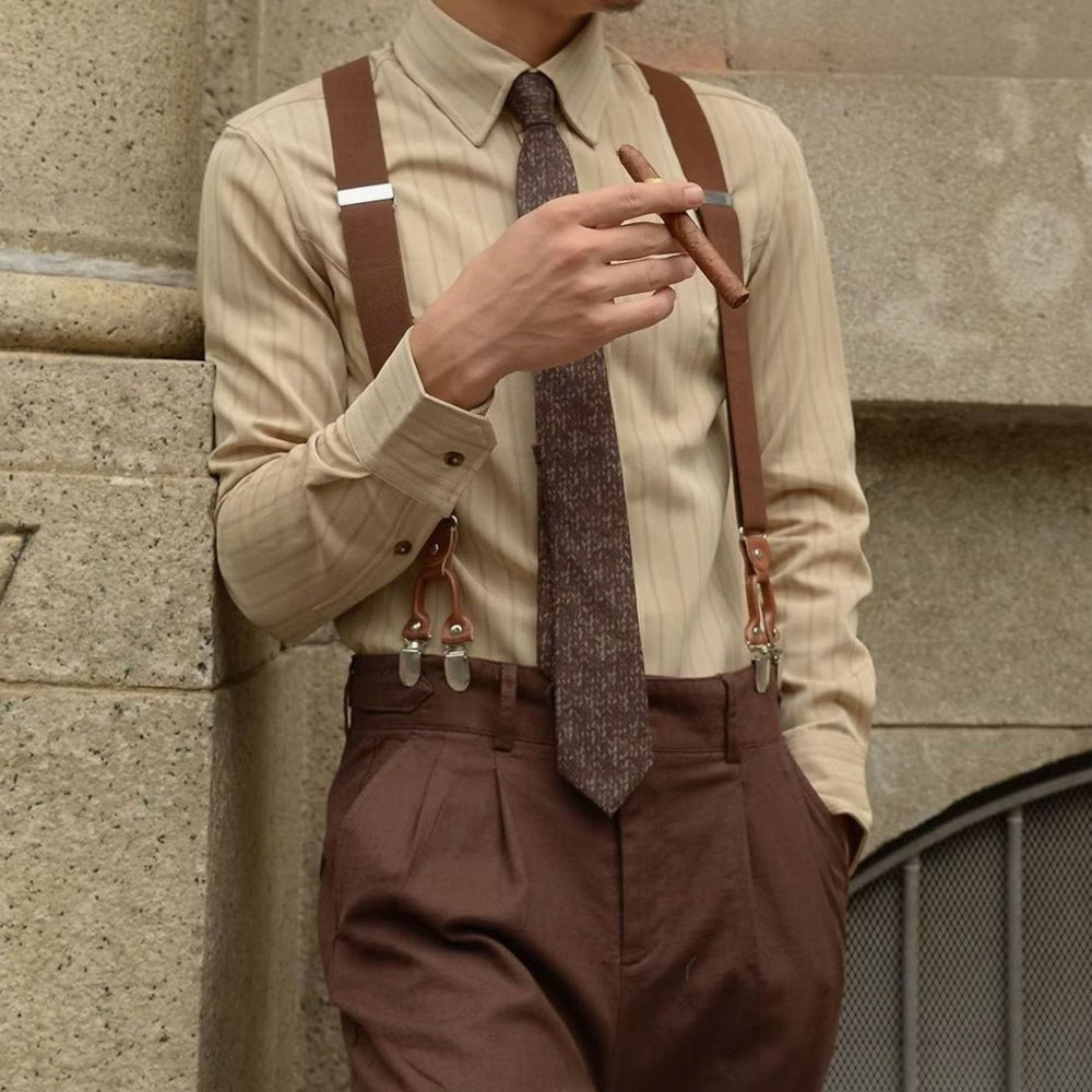 Men's Long Sleeve Striped Button-Up Point Collar Shirt