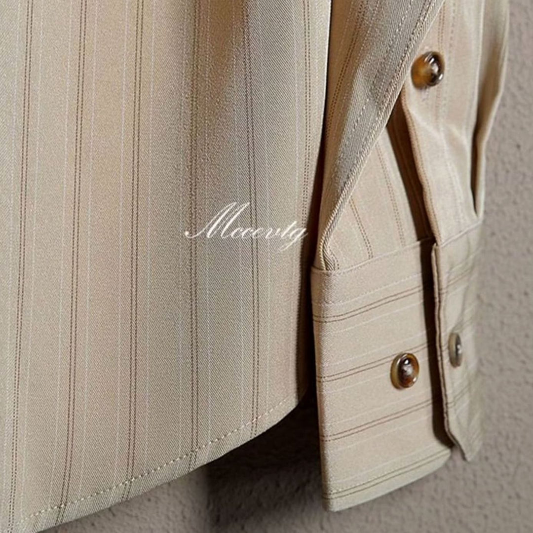 Men's Long Sleeve Striped Button-Up Point Collar Shirt