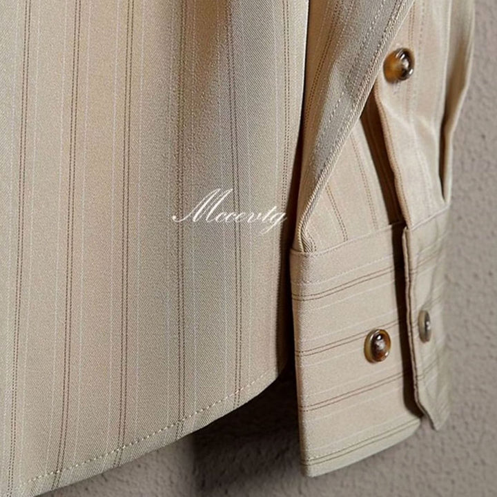 Men's Long Sleeve Striped Button-Up Point Collar Shirt